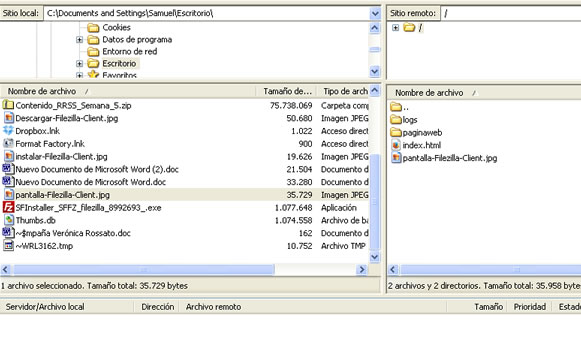 ventanas de Filezilla